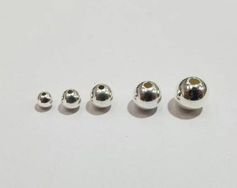 Perles rondes en argent sterling, perles rondes de 4 mm à 8 mm, sans soudure