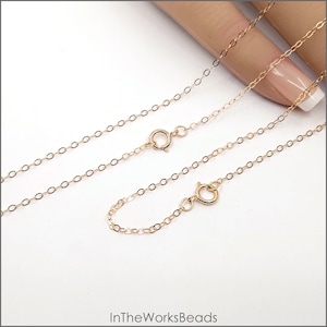 Chaîne avec câble plat de 1,3 mm rempli d&#39;or rose 14 carats, collier, 16 pouces, 18 pouces, 20 pouces, 24 pouces États-Unis