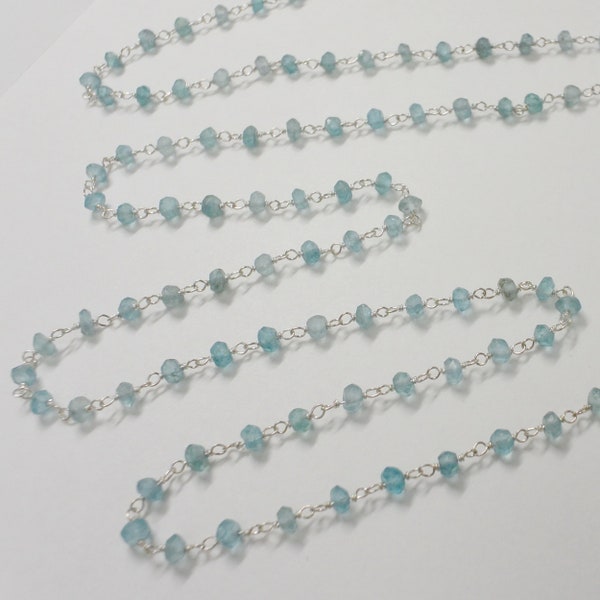 Sterling Silver Wire Wrapped Beaded Chain, 3mm to 4mm Apatite Rosary Chain, Winter Special, Bulk Savings Available!!