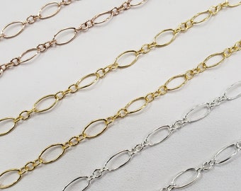 Long and Short Oval Chain, 4mm x 7mm, Sterling Silver, Gold Filled, Rose Gold Filled, Sold by the Foot, Bulk Savings Available!!!