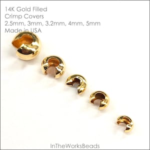 14k Gold Filled Crimp Covers 2.5mm, 3mm, 3.2mm, 4mm, 5mm | Assorted Pack Size | Bulk Savings on 5 or 15 pack | Made in USA