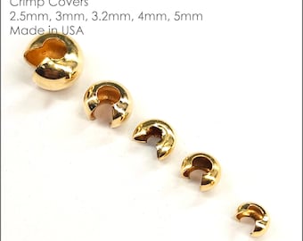 14k Gold Filled Crimp Covers 2.5mm, 3mm, 3.2mm, 4mm, 5mm | Assorted Pack Size | Bulk Savings on 5 or 15 pack | Made in USA
