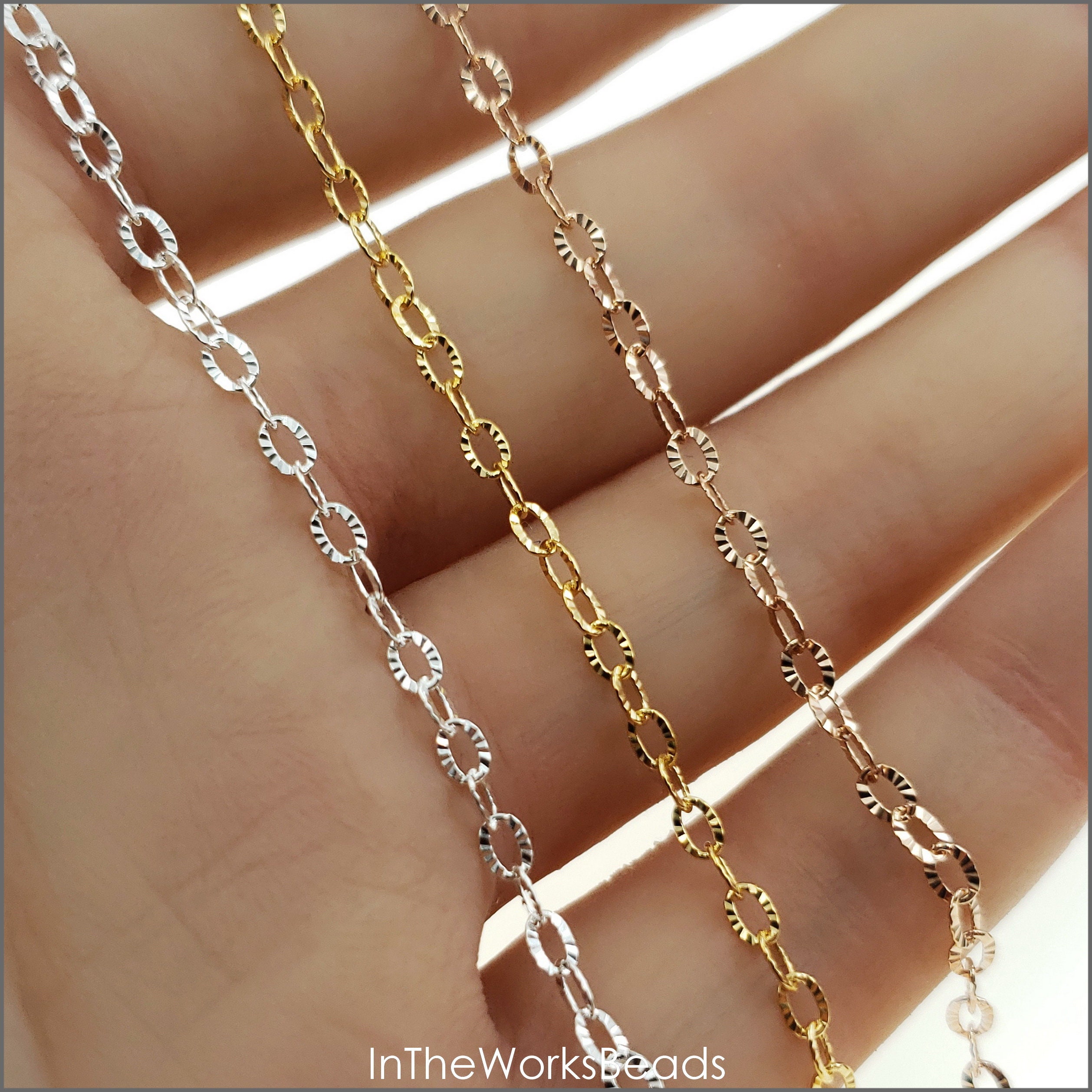 Diamond Cut Sparkle Chain, 2.4mm X 3.2mm, 24 Gauge, Sterling