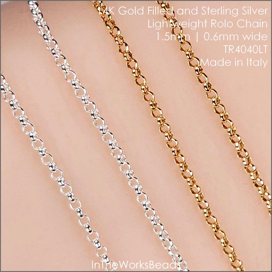 1.5mm Lightweight Rolo Chain, Sterling Silver, 14k Gold Filled, Italy ...