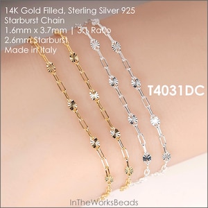 Drawn Cable Starburst Chain, 3:1 Ratio, 1.6mm x 3.7mm, Sterling Silver, 14k Gold Filled, Italy, Sold by the Foot, TLC40031DC Bulk Savings!!!