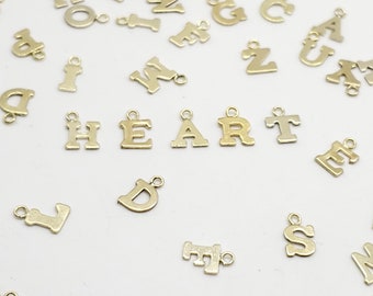 Encantos de letras del alfabeto de 8 mm x 5 mm, plata de ley, relleno de oro de 14 k, estilo bloque, 1 pieza, ¡ahorros a granel disponibles!