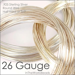 May include: A close-up of a spool of .925 Sterling Silver Round Wire in 26 Gauge. The wire is half hard or soft. The text "In The Works Beads" is visible at the bottom of the image.