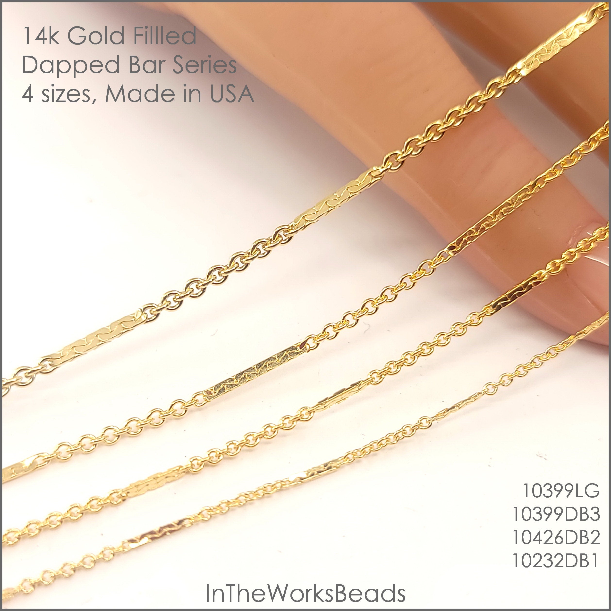 Dapped 14k Gold Filled Dapped Bar Cable Chain, 0.9mm to 1.5mm Bar, 4 Sizes ...