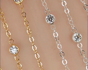 3mm CZ Satellite Flat Cable Chain, 14k Gold Filled, Sterling Silver, USA, By the Foot, PFLCBCZ