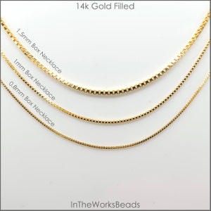 14k Gold Filled Box Finished Chain, 1.5mm Box, 1mm Box, 0.8mm Box, Necklace, 16 Inch, 18 inch, 20 Inch, 24 Inch, USA