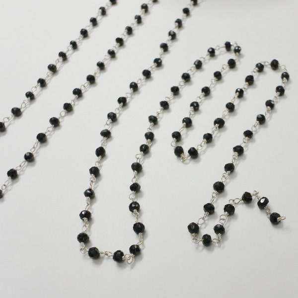 Sterling Silver Wire Wrapped Beaded Chain, 3mm to 4mm Spinel Rosary Chain, Bulk Savings Available!!