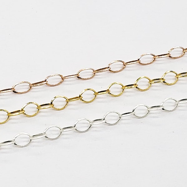 Oval Cable Chain, 3mm x 2mm, Triangle Wire, Sterling Silver, 14K Gold Filled, 14K Rose Gold Filled, Made in the USA