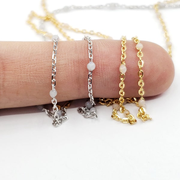 Milky Opalescence Enamel Satellite Chain, 14k Gold Filled or Sterling Silver, Made in Italy, Bulk Savings Available!!!