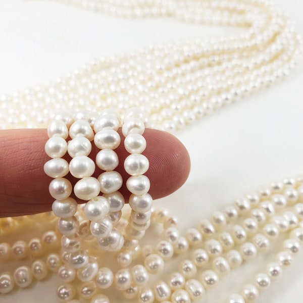 Fresh Water Pearls by the Strand, Potato Shape, approx. 5mm x 4mm, White, PP40, Bulk Savings Available!!!