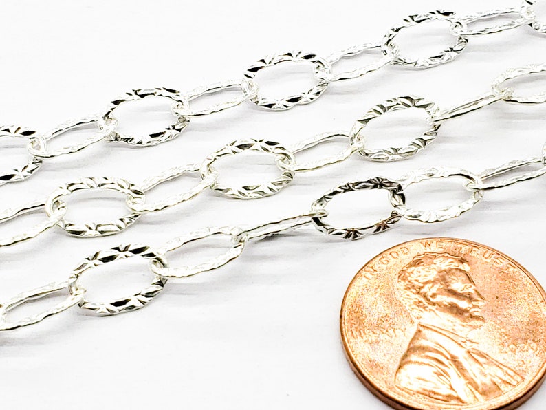 Sterling Silver Oval Cable Chain With Texture 6.2mm X 9.7mm Etsy