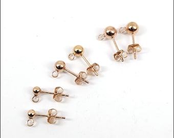 14k Rose Gold Filled Earring Ball Post with Open Ring 3mm, 4mm, 5mm | Backing Included | Assorted Pack Sizes | Bulk Savings | Made in USA