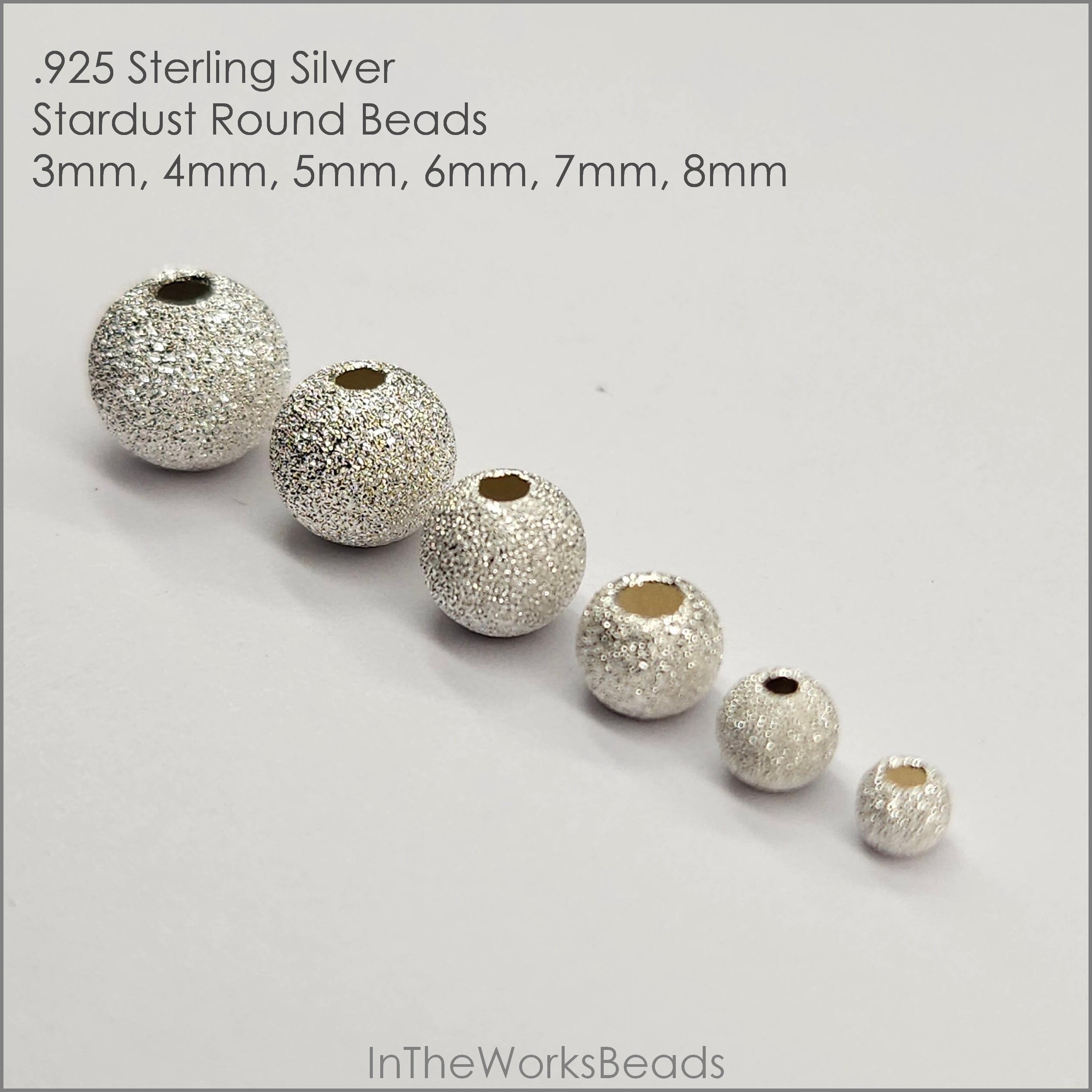 Cuentas redondas de polvo de estrellas de plata esterlina de 3 mm, 4 mm, 5 mm, 6 mm, 7 mm y 8 mm. Tamaños surtidos. Ahorre al comprar 5 o 15 unidades. Fabricado en EE. UU.