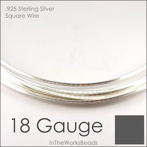 Sterling Silver Square Wire, 18 Gauge, Soft or Half Hard USA, By the Foot