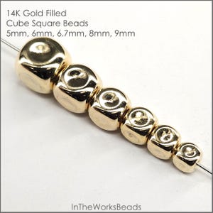 14K Gold Filled Cube Square Beads 5mm, 6mm, 6.7mm, 8mm, 9mm | Assorted Pack Sizes | Bulk Savings on 5 or 15 Packs | Made in USA