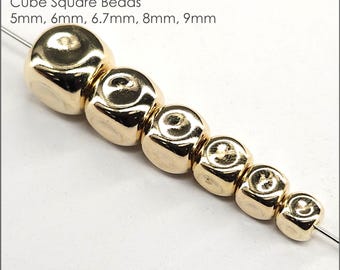 14K Gold Filled Cube Square Beads 5mm, 6mm, 6.7mm, 8mm, 9mm | Assorted Pack Sizes | Bulk Savings on 5 or 15 Packs | Made in USA