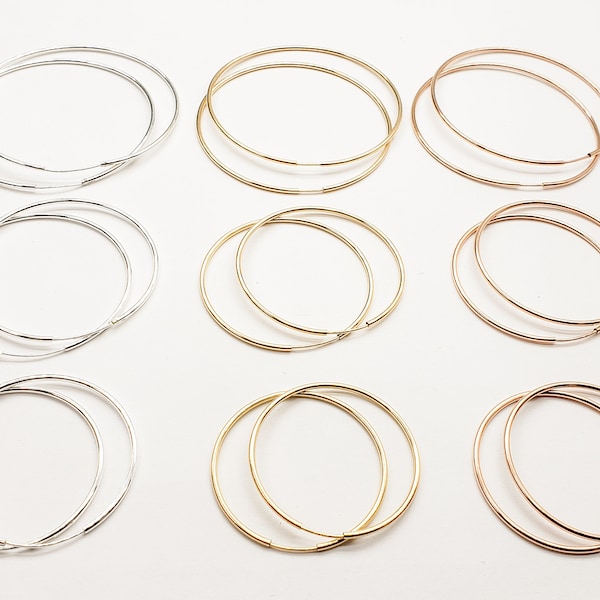 Endless Hoop Earrings (Large), Sterling Silver, 14k Gold Filled, Rose Gold Filled, 35mm, 40mm, 50mm, 1 Pair, USA