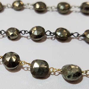Sterling Silver Pyrite Wire Wrapped Chain, 5mm to 7mm Pyrite Coin Facet, 1, 5, 10 Feet image 5