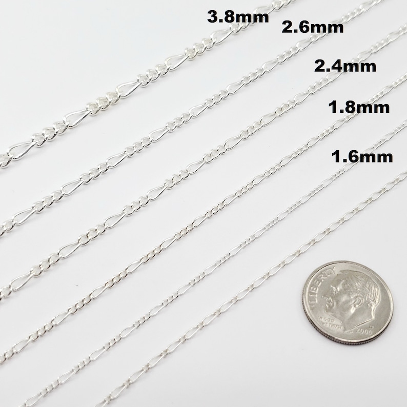 Sterling Silver Figaro Curb Chain, 5 Sizes, 1.5mm to 2.6mm, Made in the ...