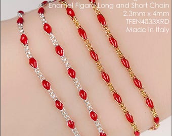 Christmas Red Translucent Enamel Figaro Chain | 14k Gold Filled or Sterling Silver | Made in Italy | T4033 Bulk Savings Available!!!