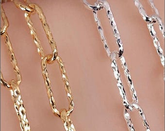 4.2mm Hammered Elongated Oval Paper Clip, 4.2mm, 18 Gauge Wire, Sterling Silver, 14k Gold Filled, T1068K, Italy, Jewelry Supply Chain