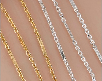 1.4mm Dapped Cable Bar Chain, Sterling Silver, 14k Gold Filled, USA, Bulk Savings D10426DB2