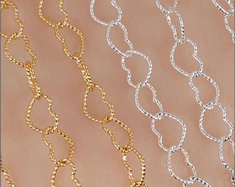 4mmm Twisted Heart Chain, Sterling Silver, 14k Gold Filled, 24 Gauge, By the Foot, Made in the Italy, THRT400TW Bulk Savings