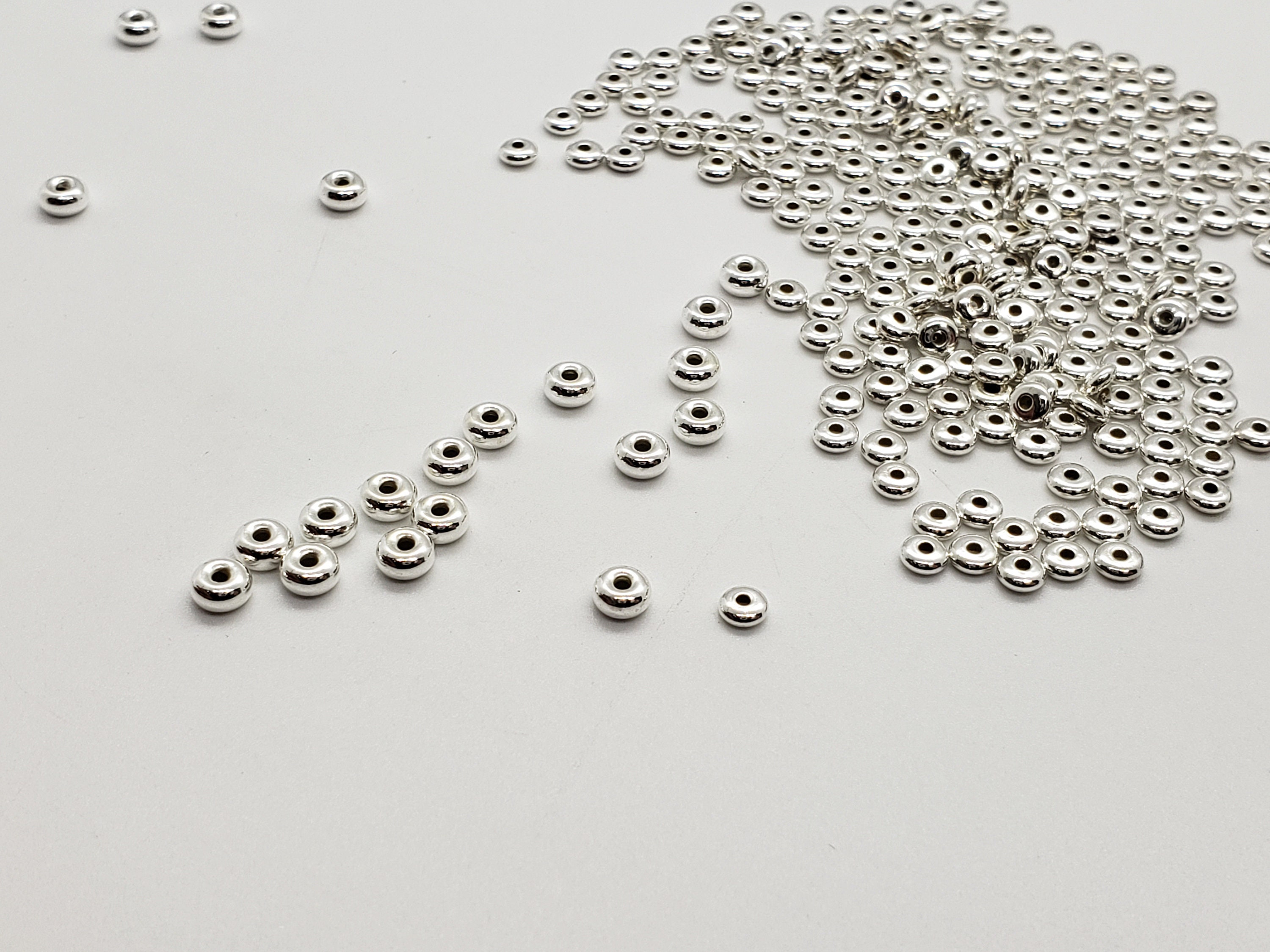 Sterling Silver Flattened Roundel Beads, 3.5mm, 4.2mm Flat Rondelle B…