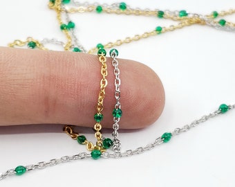 Green Enamel Satellite Chain, 14k Gold Filled or Sterling Silver, Made in Italy, Bulk Savings Available!!!