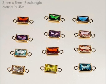14k Gold Filled Birthstone Rectangle CZ Connector 3mm x 5mm | 2 Pieces | Bulk Savings on 10 Pieces, 30 Pieces | Made in USA