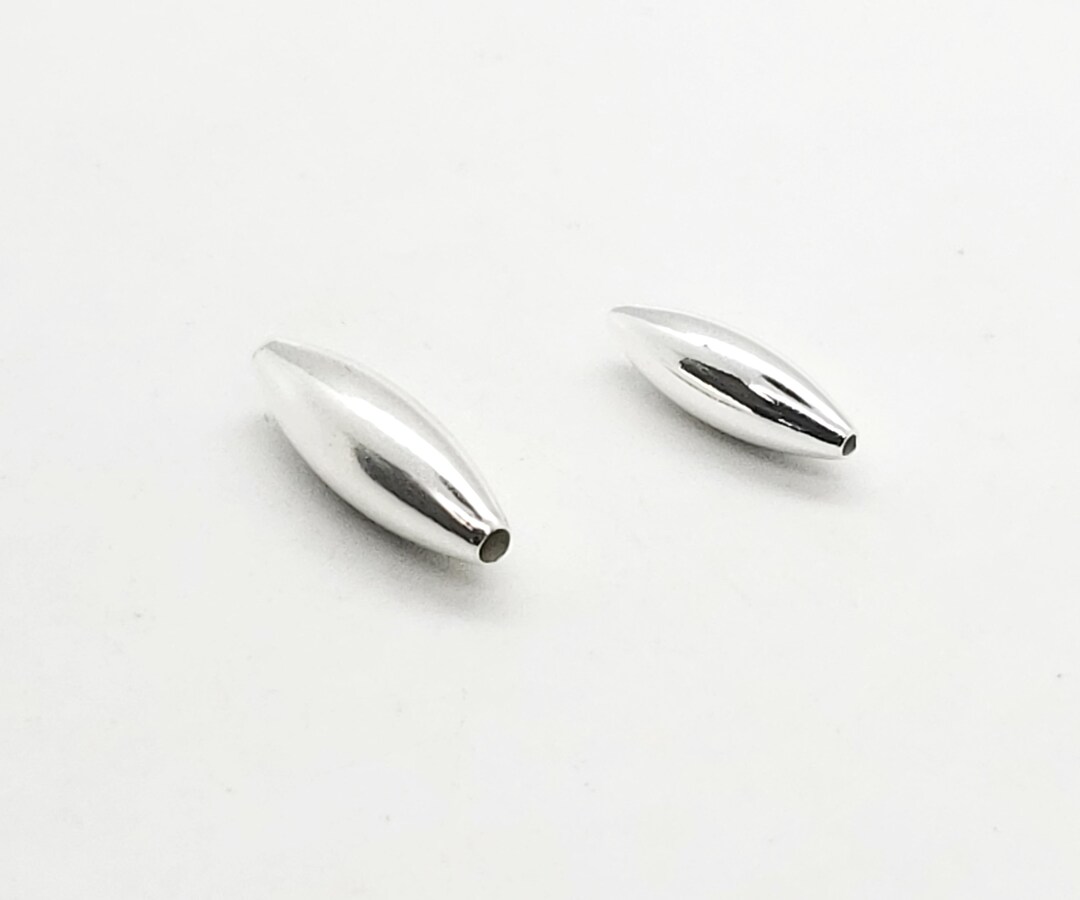Sterling Silver Long Oval Beads, 6x18mm or 5x15mm Torpedo Beads, Seamless, Made in USA, Bulk
