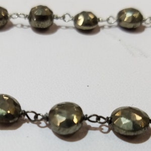 Sterling Silver Pyrite Wire Wrapped Chain, 5mm to 7mm Pyrite Coin Facet, 1, 5, 10 Feet image 3