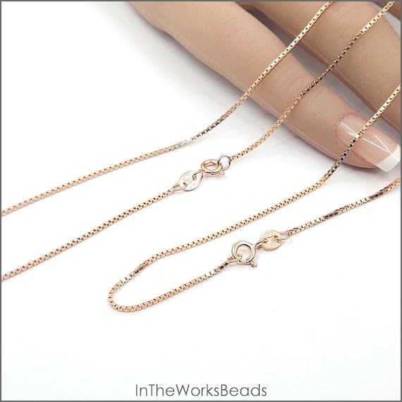 Rose Gold Over Sterling Silver 1mm Box Finished Chain, Necklace