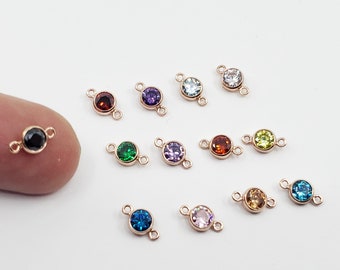 14k Rose Gold Filled 4mm CZ Birthstone Connectors, 13 Colors to choose, 2 Pieces per pack, USA, Bulk Savings Available!!!