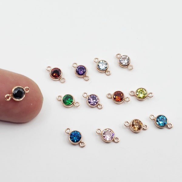 14k Rose Gold Filled 4mm CZ Birthstone Connectors, 13 Colors to choose, 2 Pieces per pack, USA, Bulk Savings Available!!!