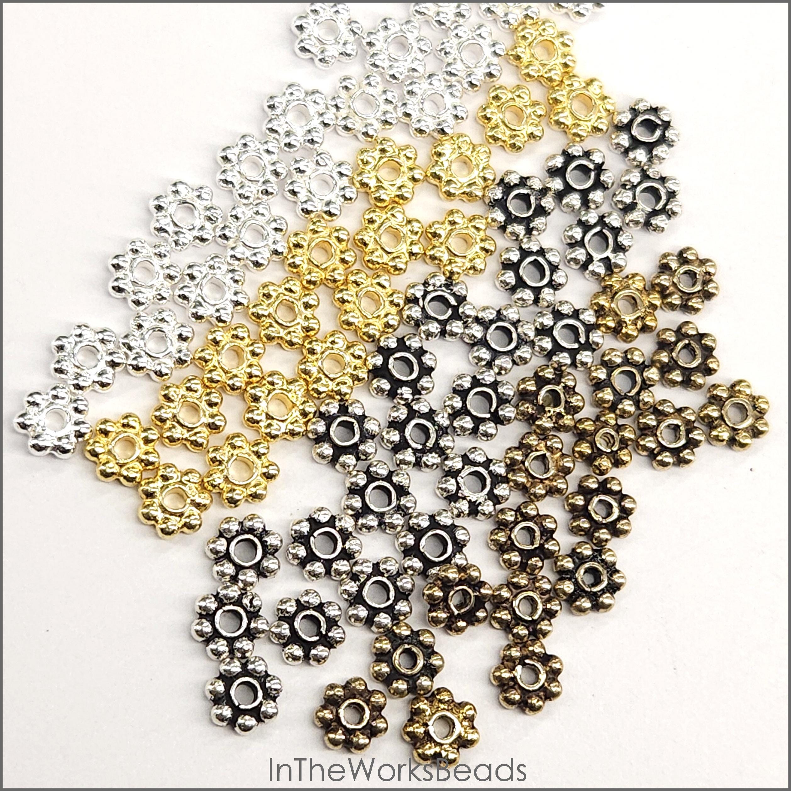 Sterling Silver Bali Style Daisy Spacer Beads 4mm, 4 Finishes, Gold and Silver, 30 pieces, Made in India, Bulk Savings Available!