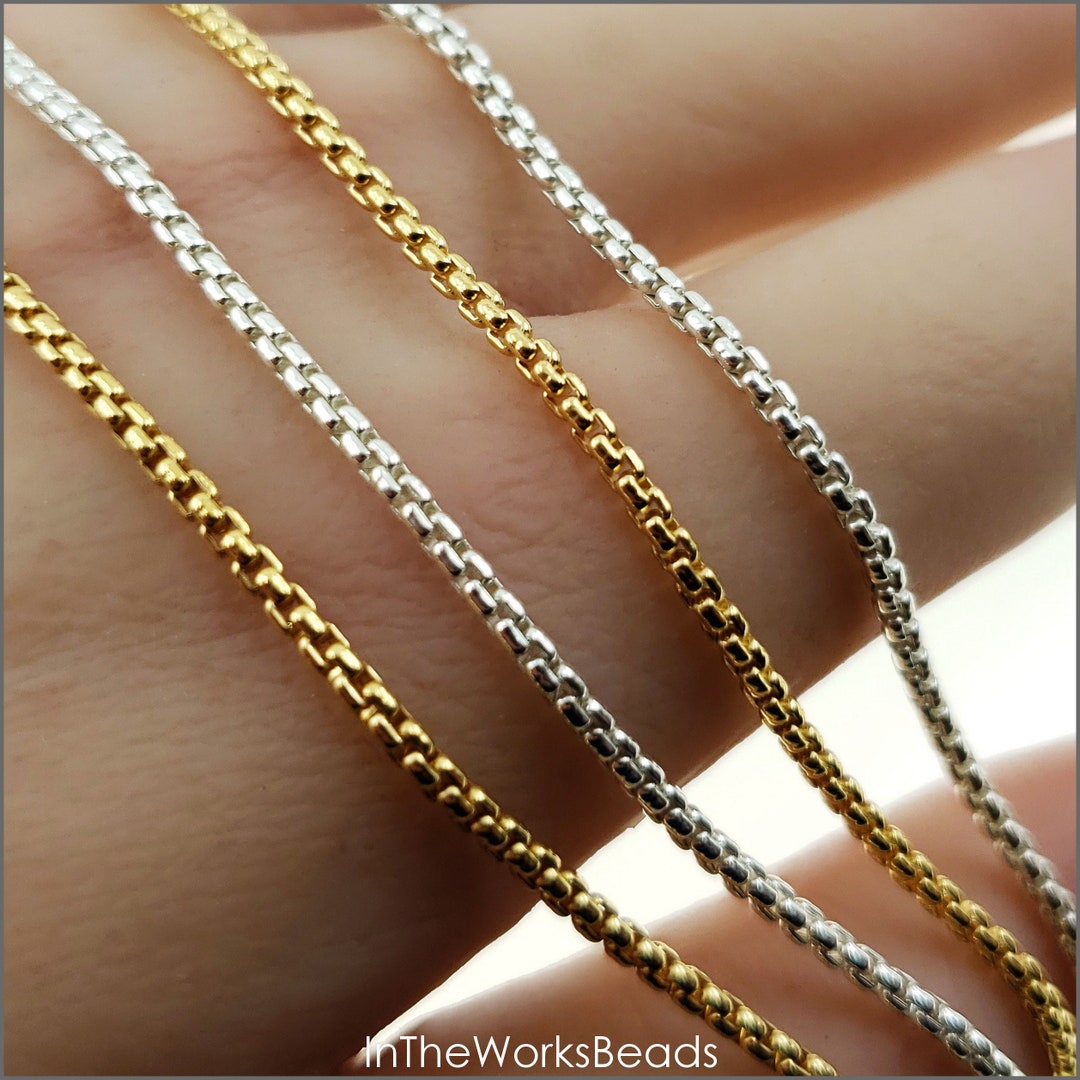 1.8mm Round Box Chain Unfinished by the Foot, 14k Gold Filled, Sterling ...
