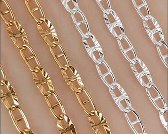 2.6mm Anchor Mariner Star Burst Curb Chain, 14k Gold Filled, Sterling Silver, 22 Gauge, USA, TM10160CFDC Bulk Savings