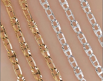 2.3mm Alternating Anchor Mariner Star Burst Curb Chain, 14k Gold Filled, Sterling Silver, 24 Gauge, Italy, TM10150CFDC Bulk Savings