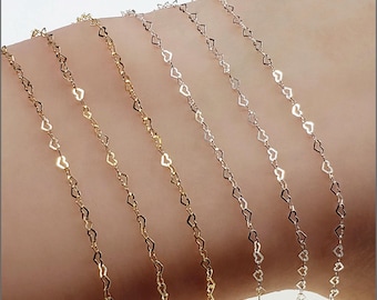 Mini Flat Heart Unfinished Chain, 1.5mm x 2mm, 14k Gold Filled, Sterling Silver, Foot, USA, JHRT100F Bulk Savings Available!!!