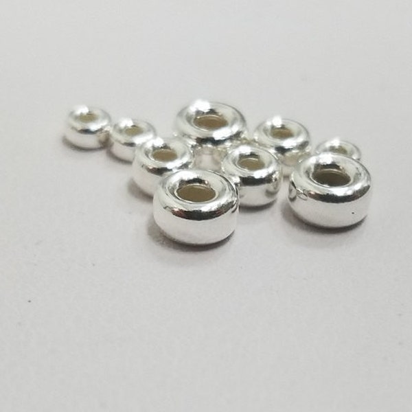 Sterling Silver Roundel Beads, 3mm to 8mm Roundel Beads, Seamless