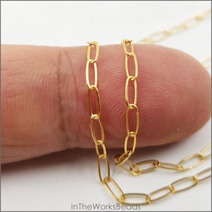 14k ゴールドフィルド ペーパークリップ、細長い長方形の楕円形チェーン、2 mm x 5 mm、27 ゲージ ワイヤ、平らな丸型ワイヤ、米国製、まとめ買い割引あり!!!