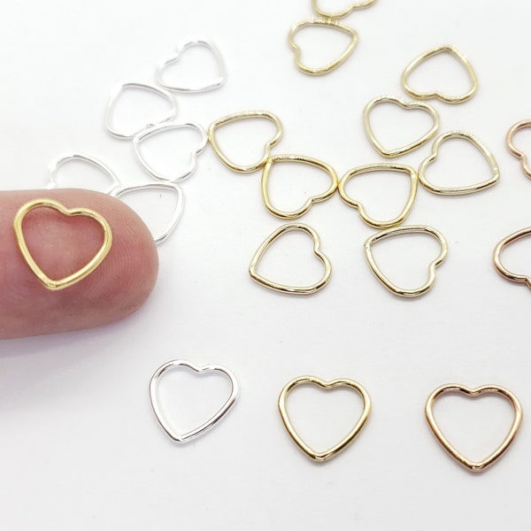 10mm Heart Links, 6 Pieces, Sterling Silver, 14k Gold Filled, 14k Rose Gold Filled, Made in USA, Bulk Savings Available!!!