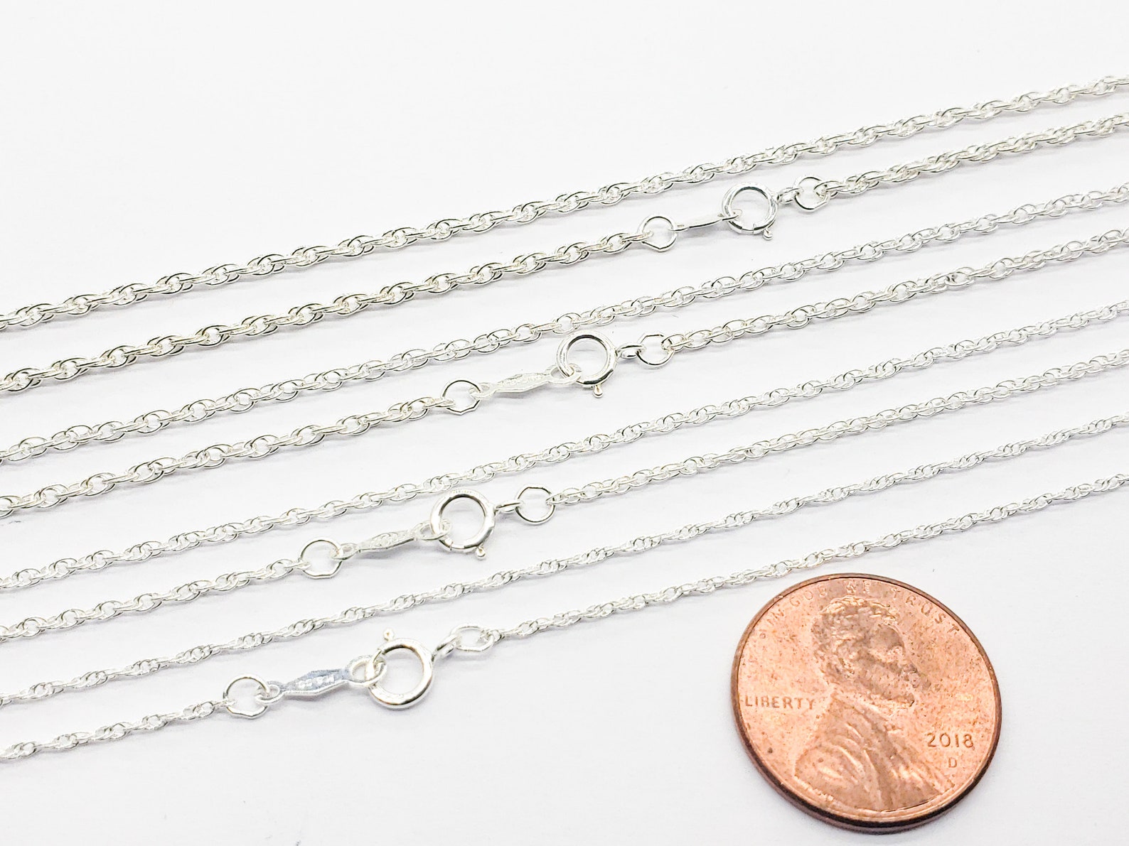 Sterling Silver Rope Chain Necklace, 1mm to 1.8mm, French Rope Chain ...