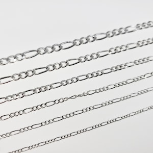 Sterling Silver Flat Figaro Curb Chain, 6 Sizes, 1.4mm to 4.6mm, Italy ...