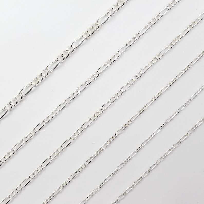 Sterling Silver Figaro Curb Chain, 5 Sizes, 1.5mm to 2.6mm, Made in the ...